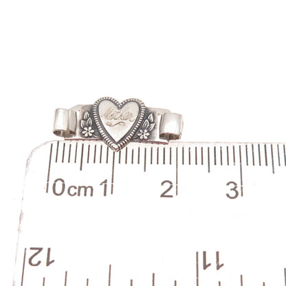 Coro Sterling Silver Antique Art Deco Engraved Mother Heart Bracelet Link Part