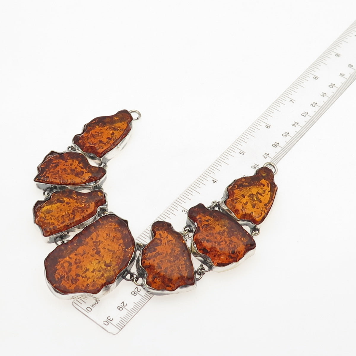 925 Sterling Silver Vintage Real Amber Modernist Centerpiece Statement Pendant