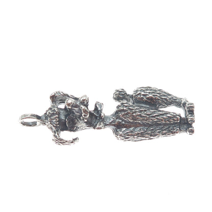 925 Sterling Silver Vintage Poodle Dog Oxidized Pendant
