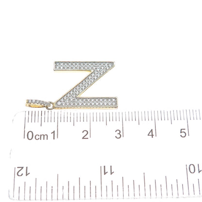 925 Sterling Silver Gold Plated C Z Letter N Initial Sparkle Pendant