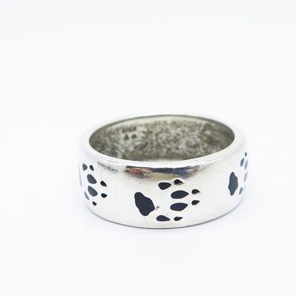 925 Sterling Silver Vintage Enamel Paw Band Ring Size 11.75