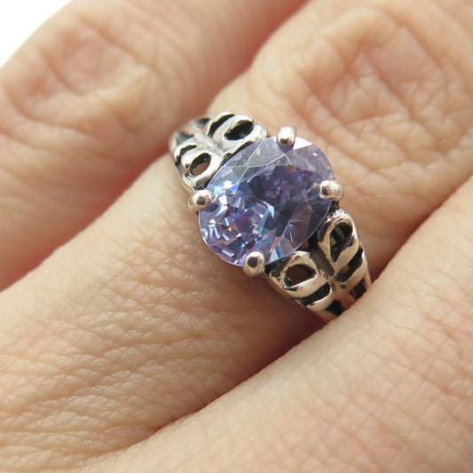 925 Sterling Silver Vintage Oval-Cut Lavender C Z Ornate Ring Size 5.75