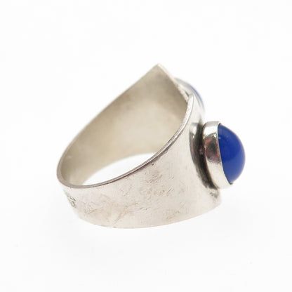925 Sterling Vintage Israel Blue Chalcedony Modernist Adjustable Ring Size 7.25