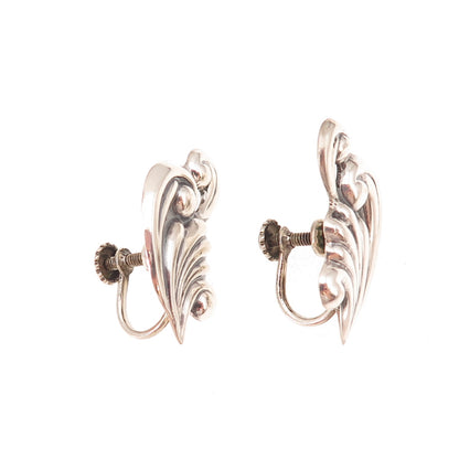 925 Sterling Silver Vintage Mexico Modernist Floral Oxidized Screw Back Earrings
