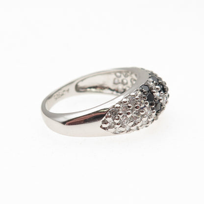 925 Sterling Silver Round-Cut Black & White C Z Zebra Ring Size 7