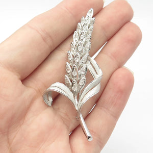 925 Sterling Silver Vintage Real Clear Quartz Leaf Pin Brooch