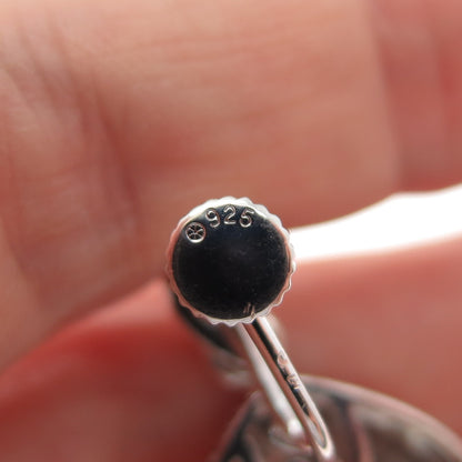 SAI 925 Sterling Silver Real Clear Quartz Teardrop Dangle Screw Back Earrings