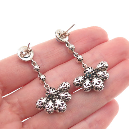 925 Sterling Silver Vintage Real Turquoise Floral Dangle Earrings