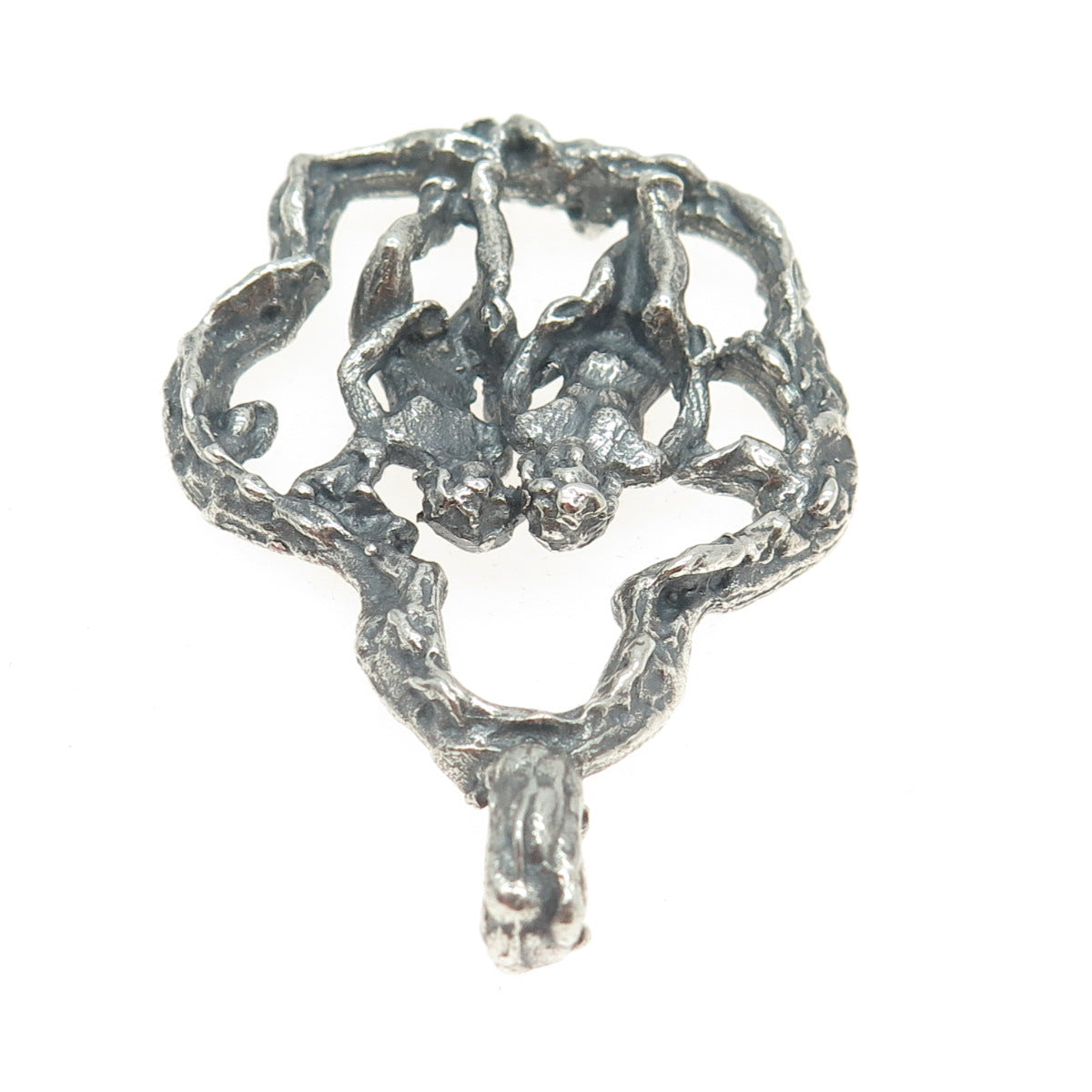 925 Sterling Silver Vintage Naked Couple Erotic Scene Oxidized Pendant