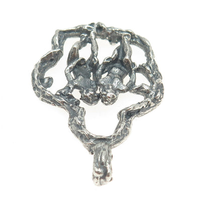 925 Sterling Silver Vintage Naked Couple Erotic Scene Oxidized Pendant