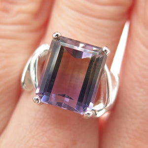 925 Sterling Silver Vintage Real Emerald-Cut Ametrine Ring Size 7