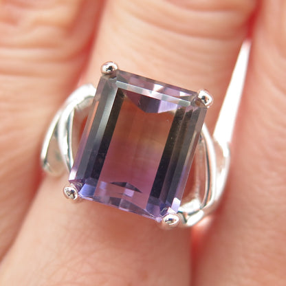 925 Sterling Silver Vintage Real Emerald-Cut Ametrine Ring Size 7