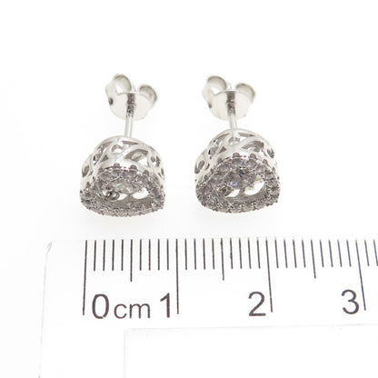 925 Sterling Silver Round-Cut C Z Heart Stud Earrings