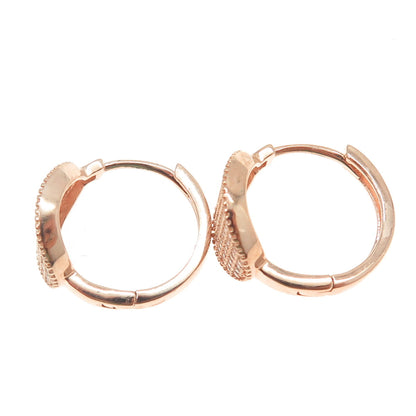 925 Sterling Silver Rose Gold Plated Round-Cut C Z Hoop Earrings