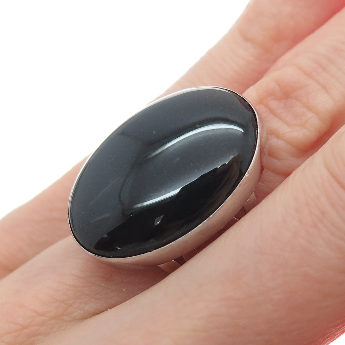 FD FELICIA DESIGN 925 Sterling Silver Vintage Real Black Onyx Dome Ring Size 5.5