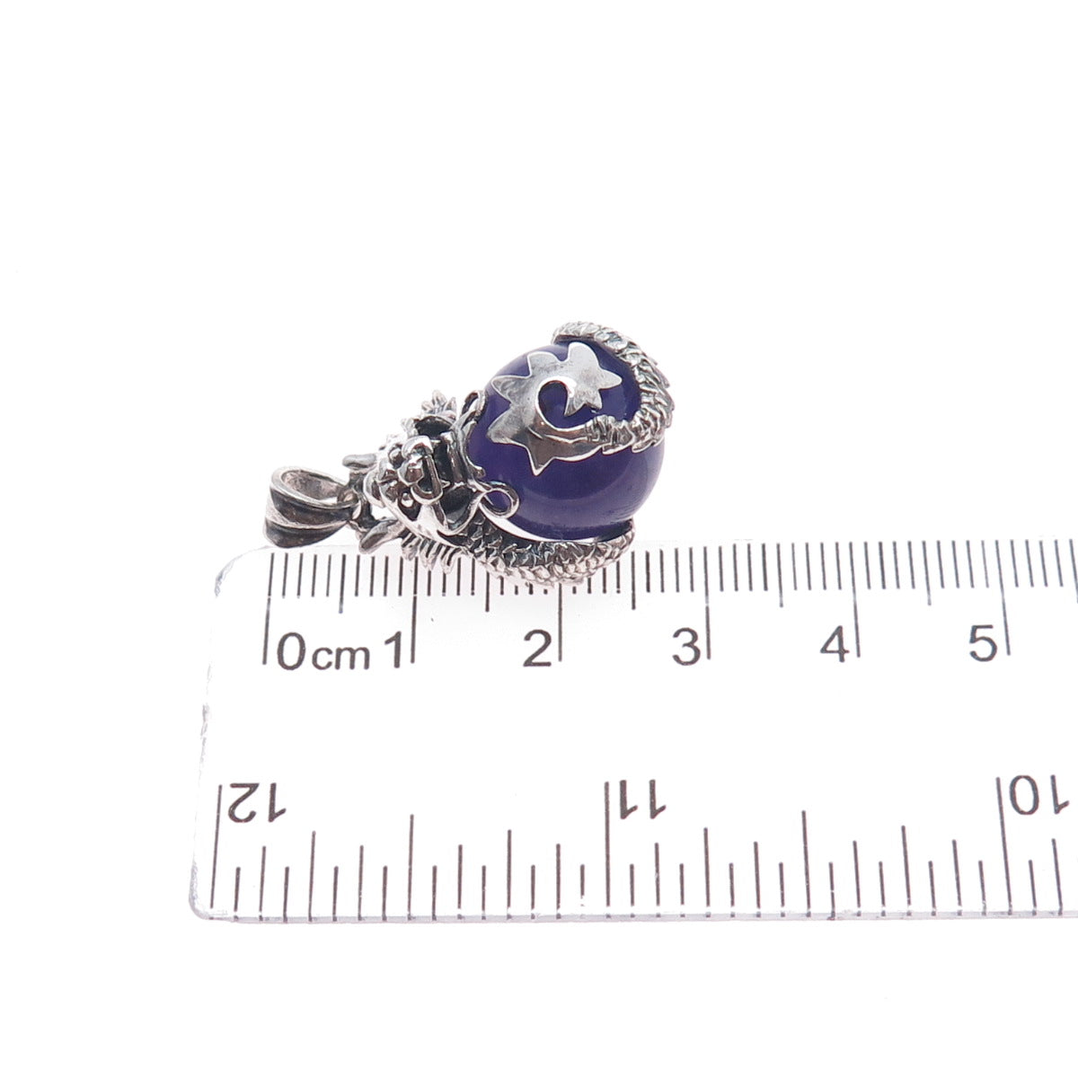 925 Sterling Silver Vintage Real Amethist Chinese Dragon Charm Pendant