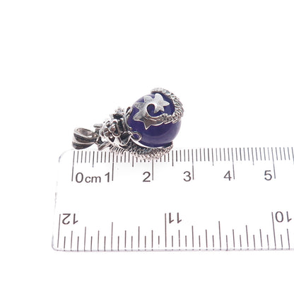 925 Sterling Silver Vintage Real Amethist Chinese Dragon Charm Pendant