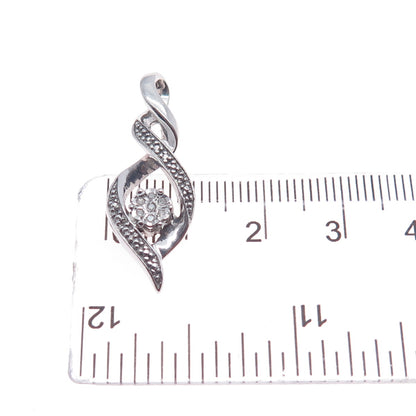 925 Sterling Silver Real Round-Cut Diamond Twisted Slide Charm Pendant