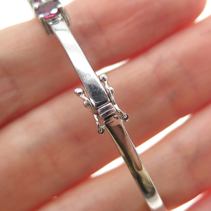 925 Sterling Silver Real Tourmaline & White Topaz Tennis Link Bangle Bracelet 7"