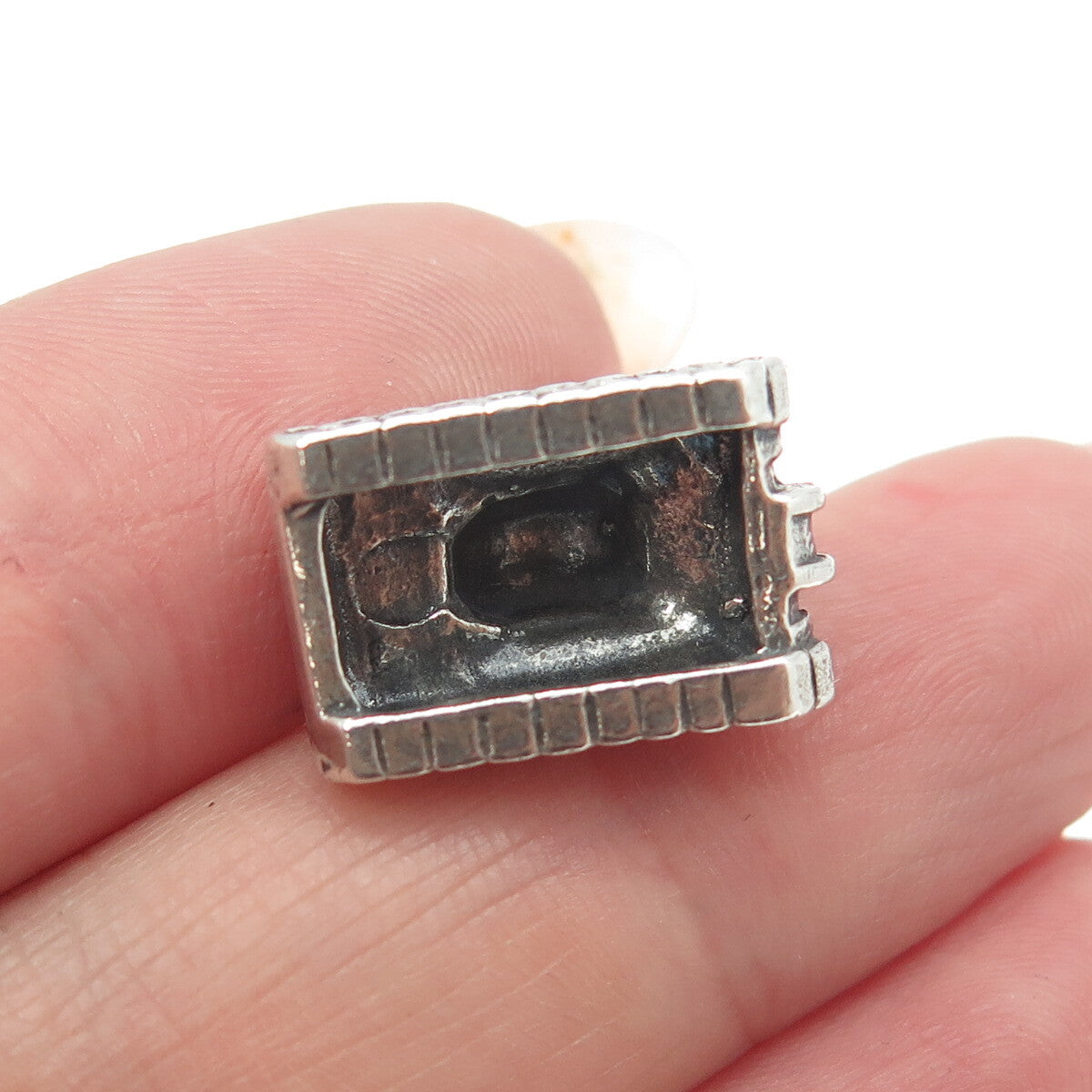 925 Sterling Silver Antique Art Deco Military Tank Minimalist 3D Charm Pendant