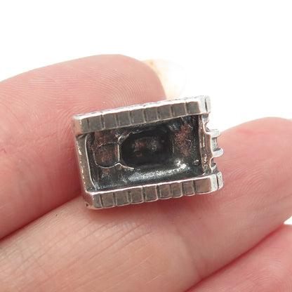 925 Sterling Silver Antique Art Deco Military Tank Minimalist 3D Charm Pendant