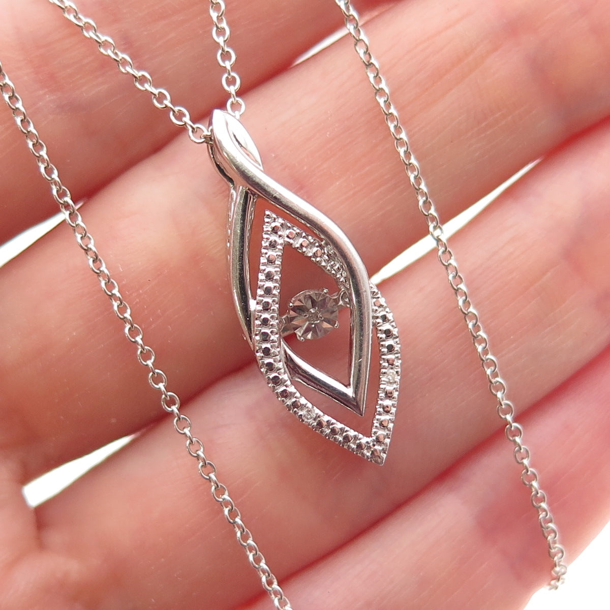 925 Sterling Silver Real Round-Cut Diamond Interlocked Cable Chain Necklace 18"
