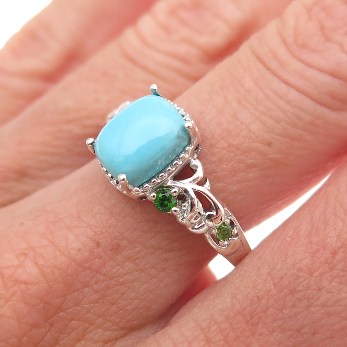 Chuck Clemency 925 Sterling Silver Real Turquoise & Peridot Ring Size 8.25