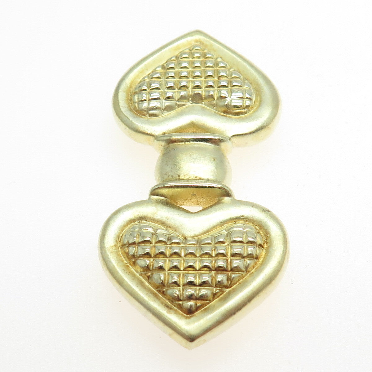 925 Sterling Silver Gold Plated Vintage Double Locked Heart Pin Brooch