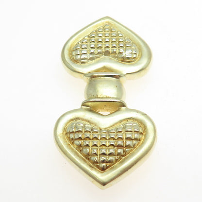 925 Sterling Silver Gold Plated Vintage Double Locked Heart Pin Brooch