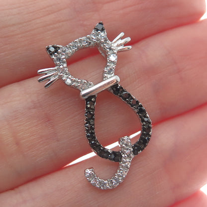 925 Sterling Silver Real Round-Cut Black Spinel C Z Cat Minimalist Slide Pendant