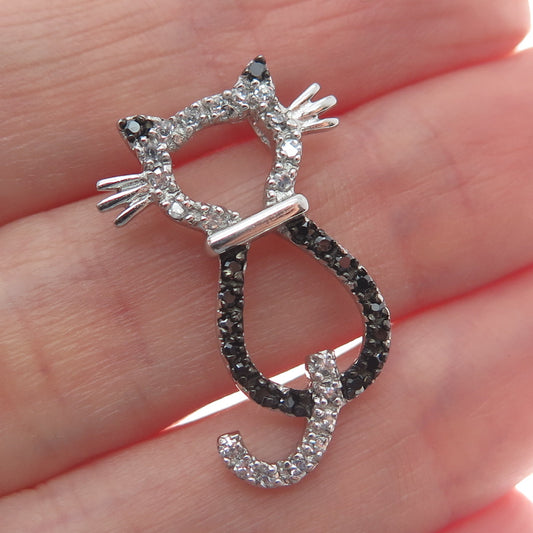 925 Sterling Silver Real Round-Cut Black Spinel C Z Cat Minimalist Slide Pendant