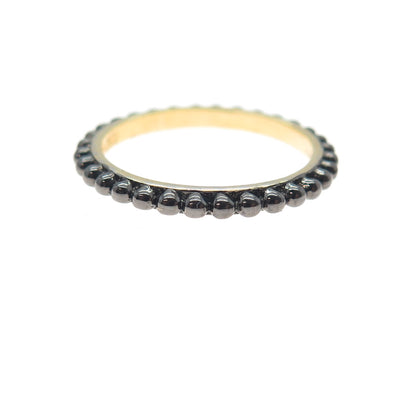 925 Sterling Silver Black Rhodium Gold Plated Beaded Band Ring Size 7.25