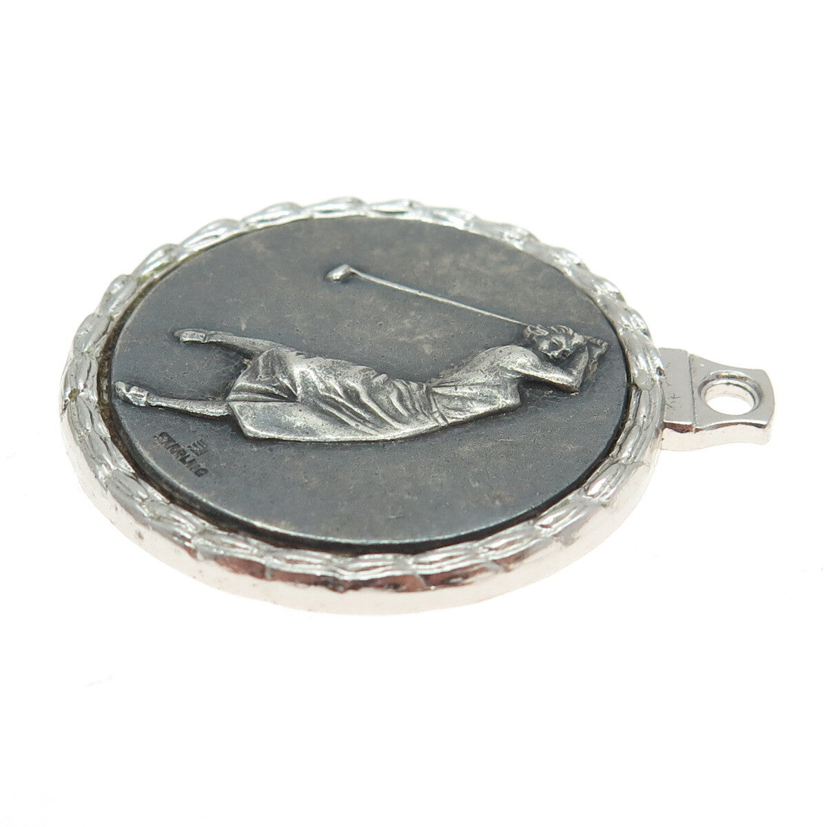 925 Sterling Silver Antique Art Deco Woman Golfer's Award Round Pendant