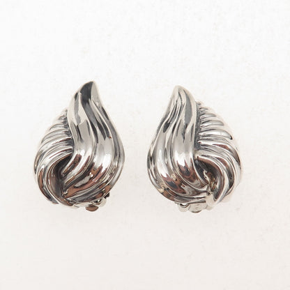 925 Sterling Silver Vintage Modernist Flame Oxidized Clip On Earrings