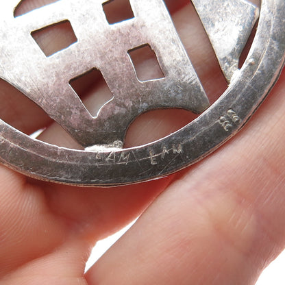925 Sterling Silver Vintage Fortune Chinese Character Oxidized Charm Pendant