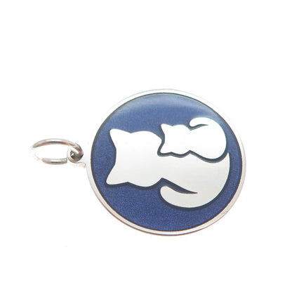 925 Sterling Silver Blue Enamel Mom & Child Cat Minimalist Charm Pendant