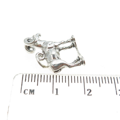 925 Sterling Silver Vintage '84 Aries Zodiac Sign 3D Charm Pendant