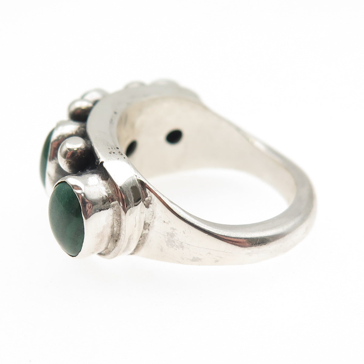 925 Sterling Silver Vintage Real Malachite Modernist Oxidized Ring Size 5.5