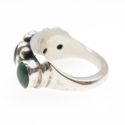 925 Sterling Silver Vintage Real Malachite Modernist Oxidized Ring Size 5.5
