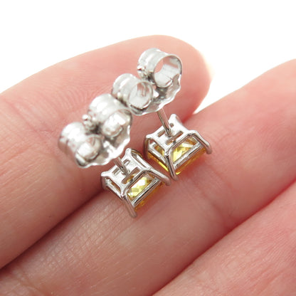 925 Sterling Silver Princess-Cut Shaped Canary C Z Stud Earrings