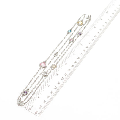 JUDITH RIPKA Sterling Silver Multi-Color C Z Heart Station Chain Necklace 36"