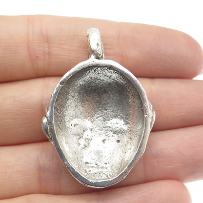 925 Sterling Silver Vintage African Goddess Mask Oxidized Pendant