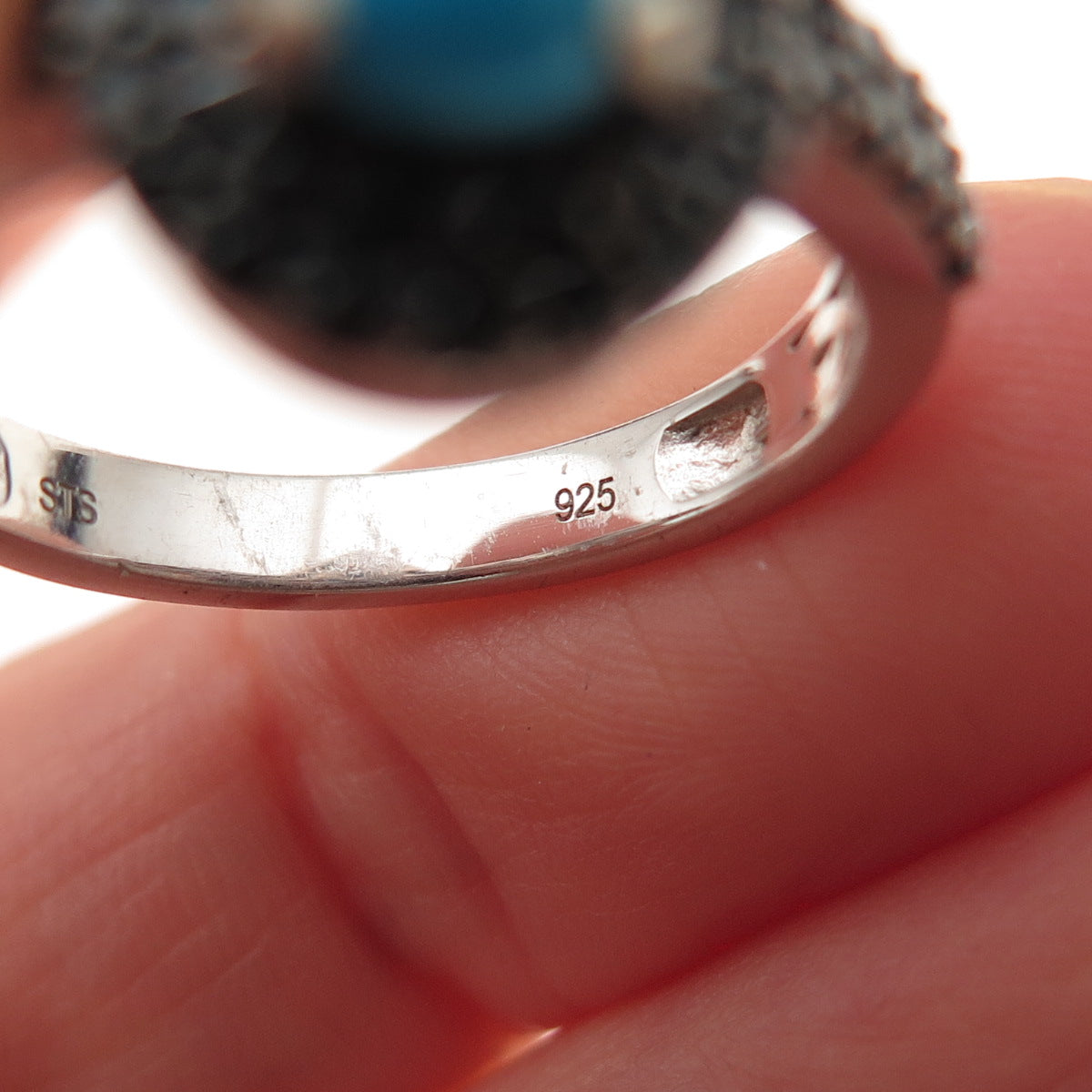 Chuck Clemency 925 Sterling Silver Real Turquoise & Black Spinel Ring Size 8