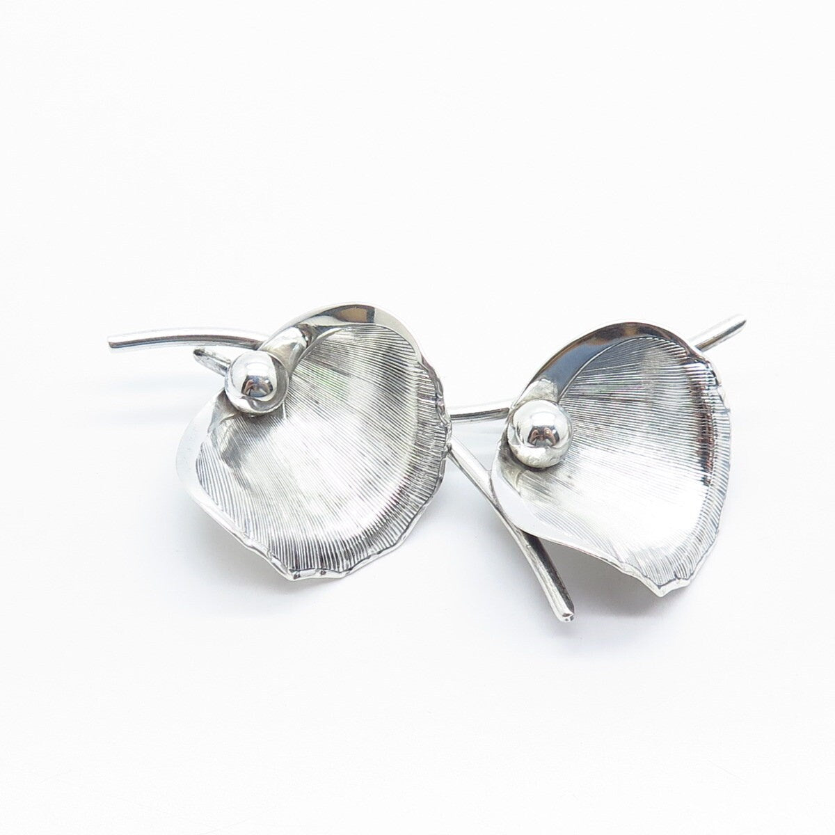 925 Sterling Silver Vintage BEAU Leaf Floral Pin Brooch