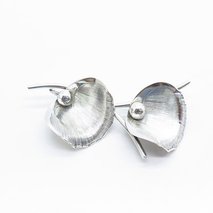 925 Sterling Silver Vintage BEAU Leaf Floral Pin Brooch