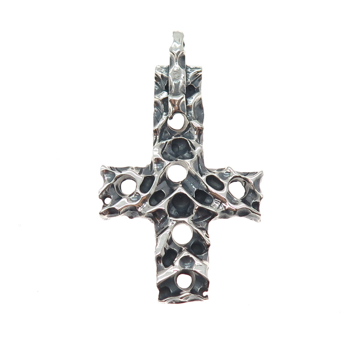 925 Sterling Silver Vintage Modernist Cross Oxidized Charm Pendant
