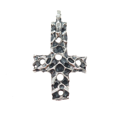 925 Sterling Silver Vintage Modernist Cross Oxidized Charm Pendant
