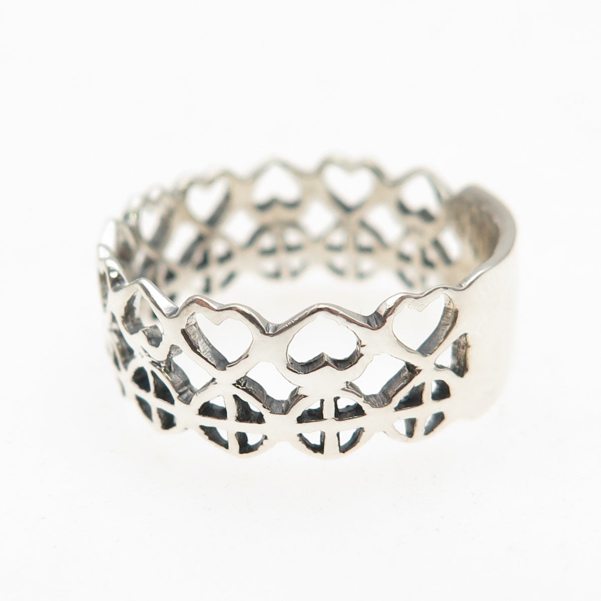 925 Sterling Silver Vintage Heart & Cross Oxidized Band Ring Size 8