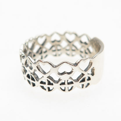 925 Sterling Silver Vintage Heart & Cross Oxidized Band Ring Size 8