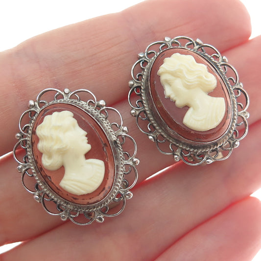 925 Sterling Silver Vintage Mexico Guadalajara Cameo Victorian Lady Earrings
